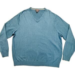 Lands' End Cozy Soft Pullover V-Neck 100% Supima Cotton Sweater Blue Men XXL
